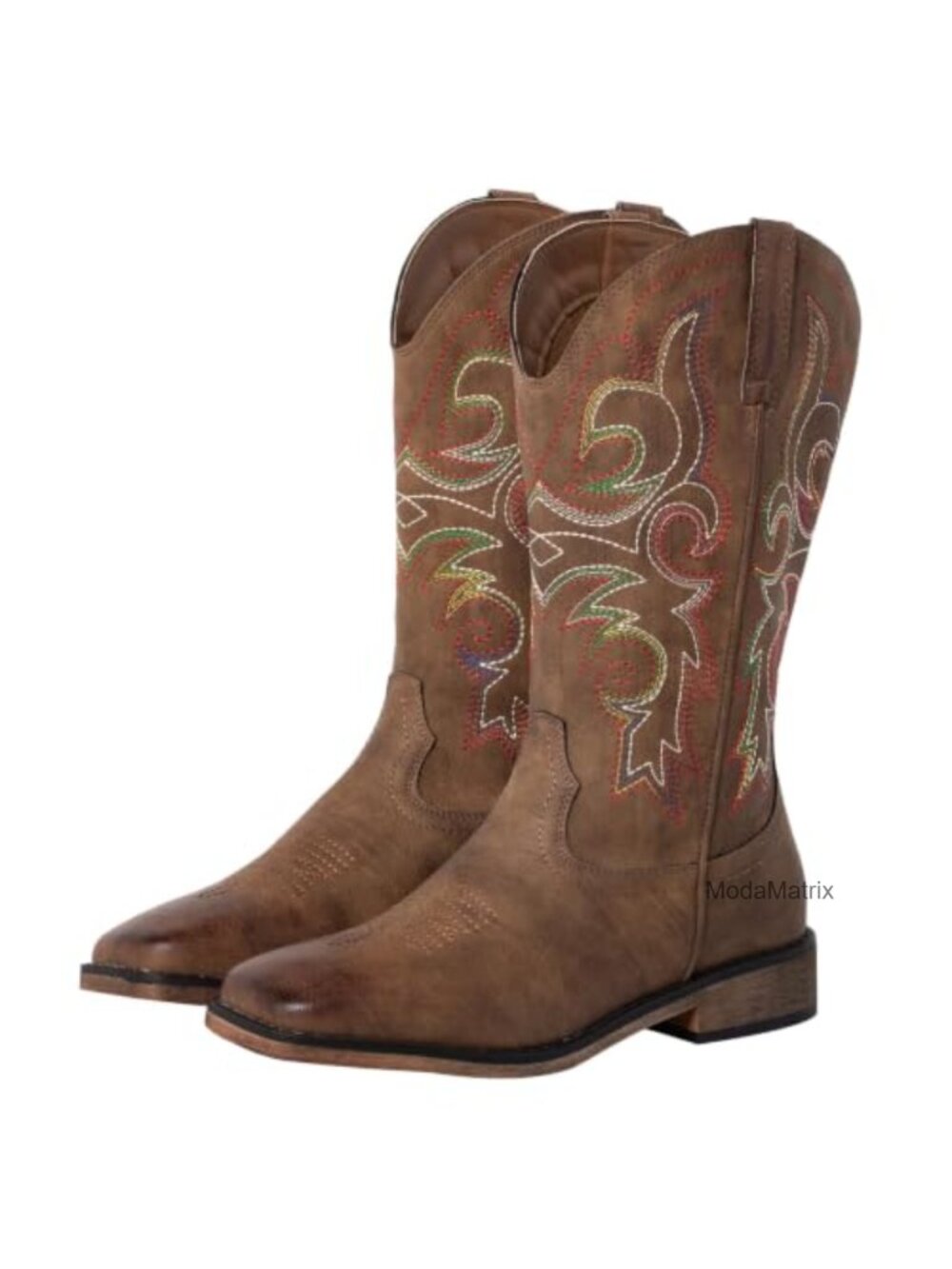 Women's Square Toe Western Cowboy Boots Faux Leather Mid-Calf